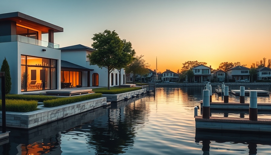 Luxury waterfront home at sunset with serene view