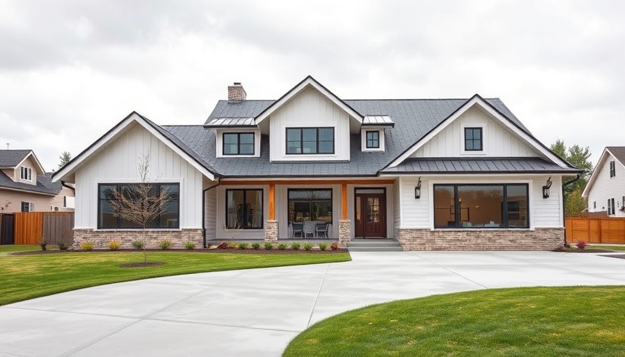 Modern farmhouse exterior with basketball court