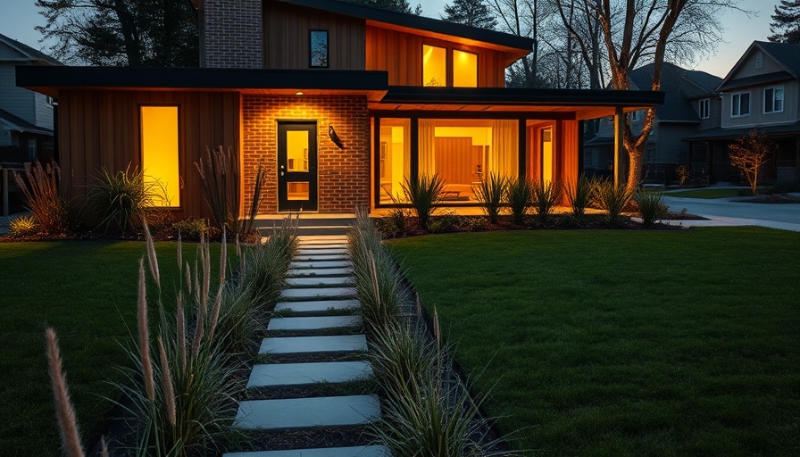 Modern sidehouse pathway landscaping ideas with lighting.