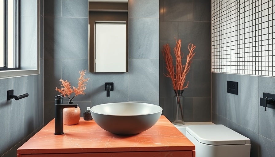 Modern small bathroom with coral accents, small bathroom ideas