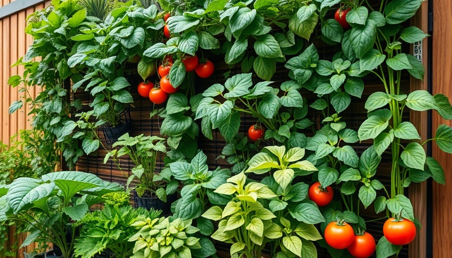 Vertical farming solutions displayed in a lush garden setup