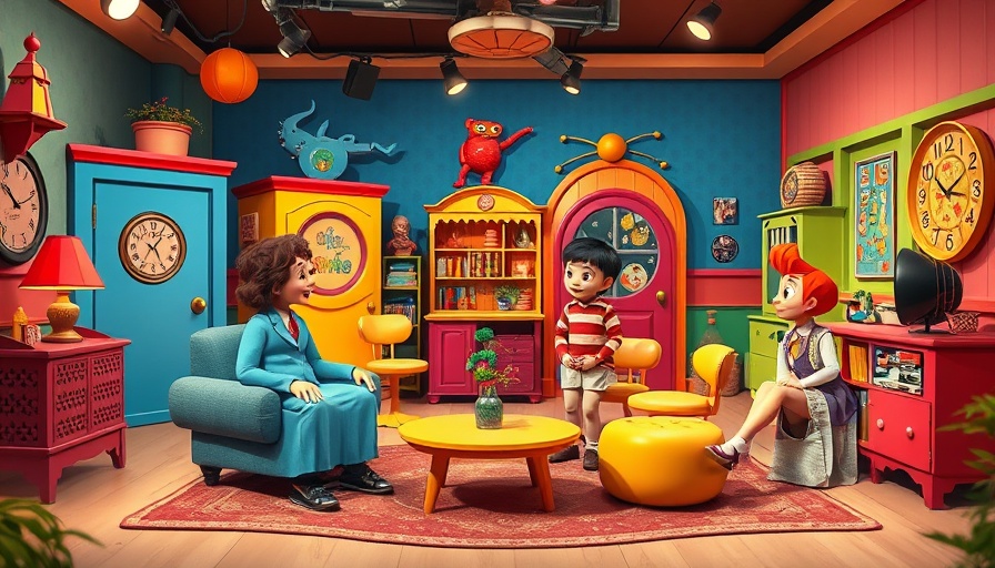 Colorful Pee-wee's Playhouse set design legacy with whimsical elements.
