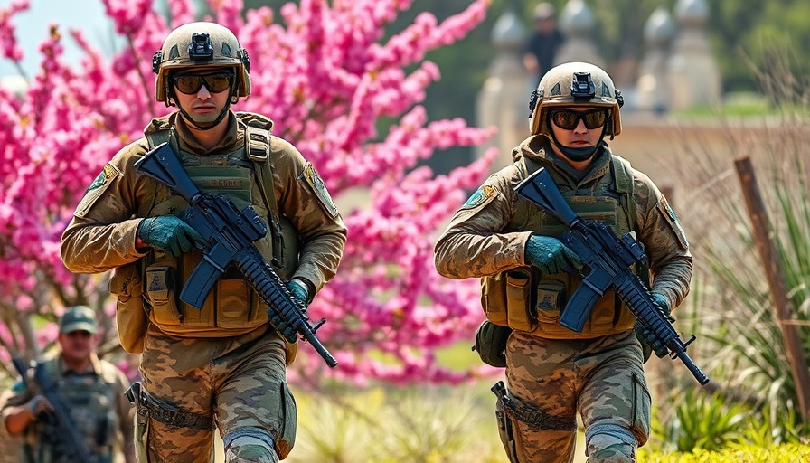 Two soldiers in full gear during No Kings protests.
