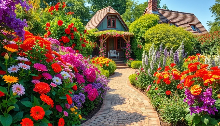 Lush garden with mosaic path and vibrant flowers showcasing Gardening Secrets for Year-Round Color.