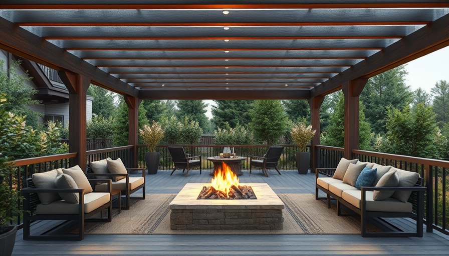 Modern covered deck with seating and ambient lighting, roof design ideas