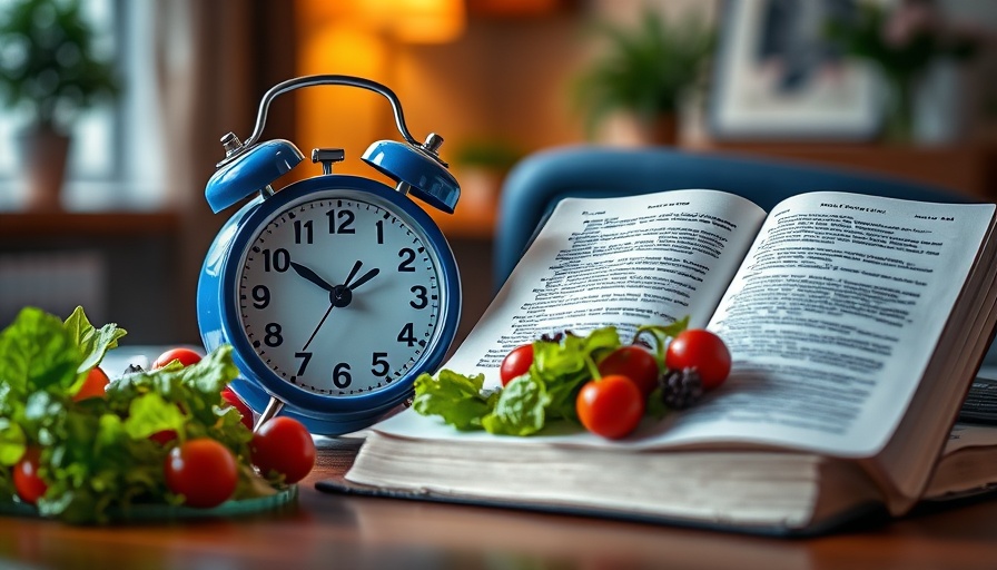 Intermittent fasting concept with clock, salad, and Bible reference.