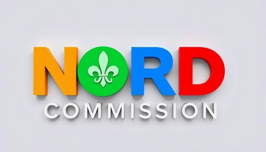 NORD Commission logo sign with website URL in bright colors.