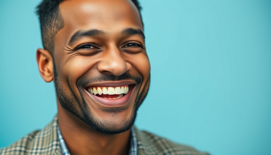 Smiling man in a blazer with a blue background, photorealistic image.