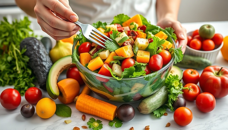 Eating more fruits and vegetables improves sleep quality - vibrant salad and produce scene.