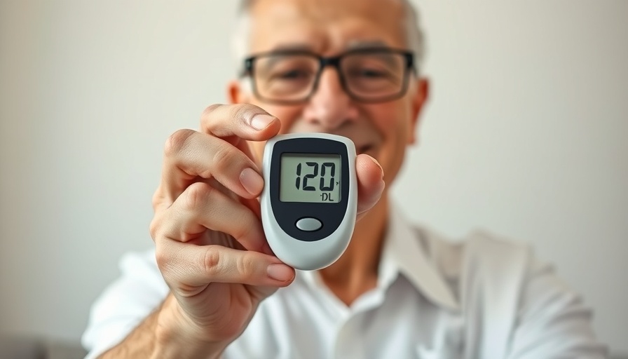 Elderly man with glucose meter, reverse pre-diabetes diagnosis concept.