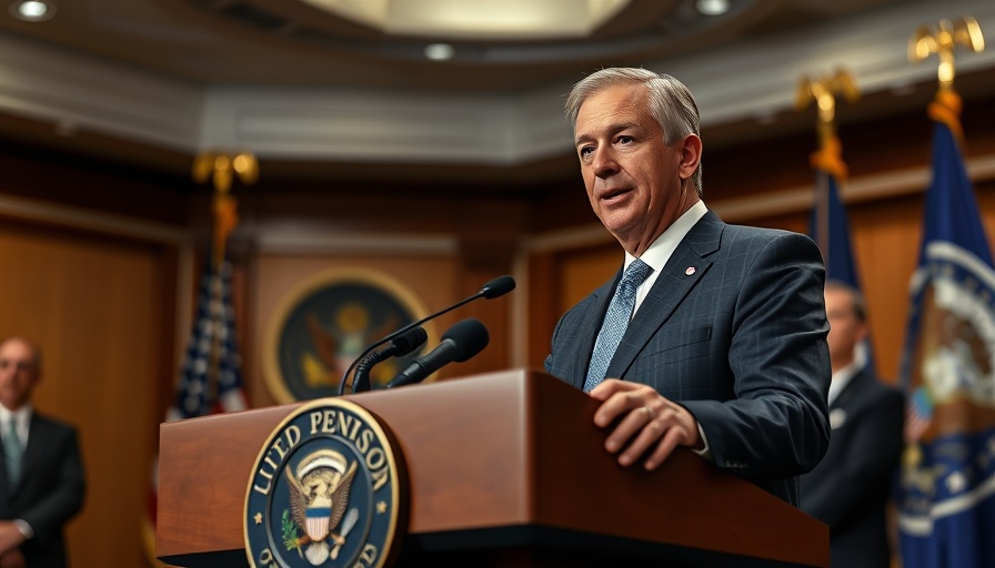 Speaker at Pentagon addressing press amid regime change talks, U.S. defense emblems.