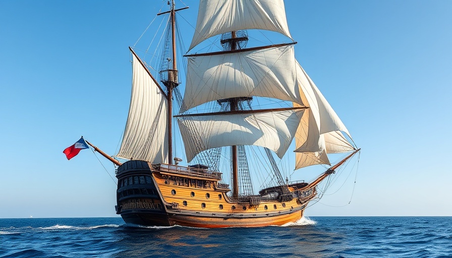 Captain Cook's legendary ship discovery on open sea with sails unfurled.