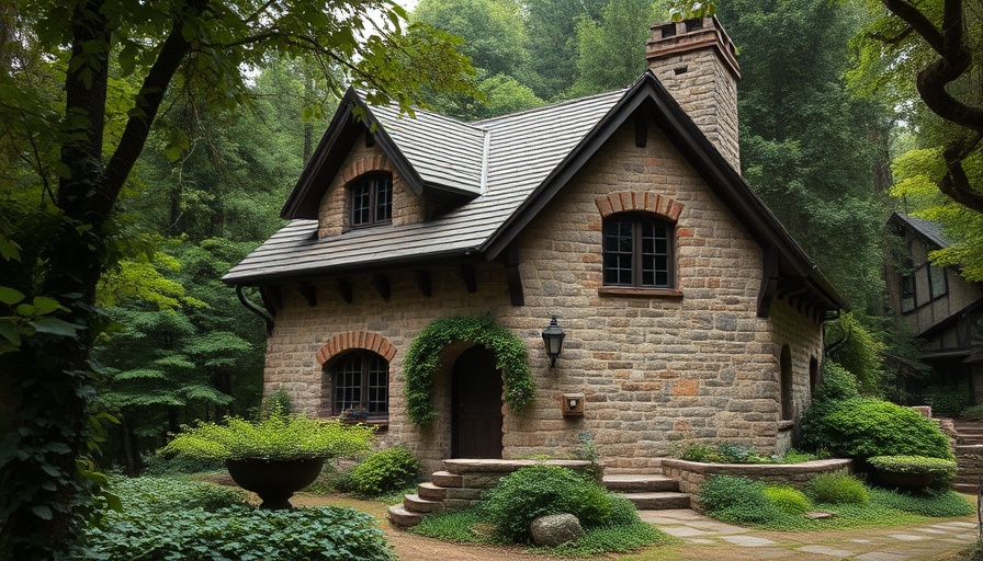 Extraordinary stone house amid dense greenery.