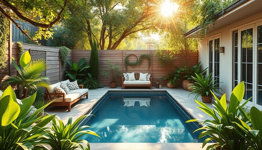 Stunning backyard pool designs with lush greenery and cozy seating.