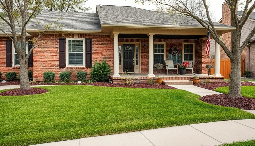 Low-maintenance lawn landscaping ideas with artificial grass and potted plants.