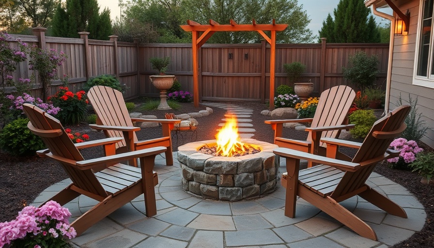 Charming backyard seating area with Adirondack chairs around a fire pit, Outdoor Seating Designs for Your Backyard.