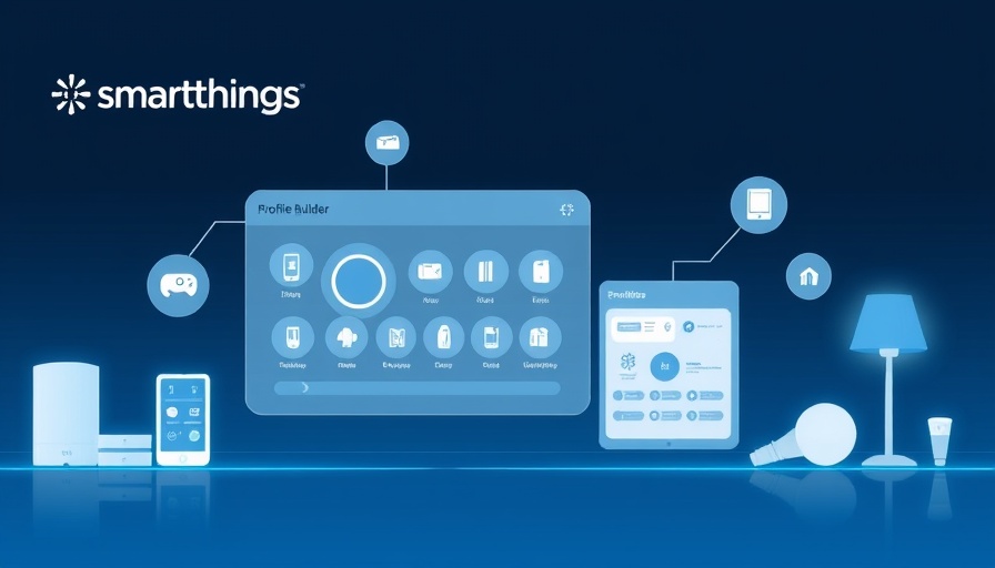 Illustration of SmartThings Device Profile Builder with integration icons.
