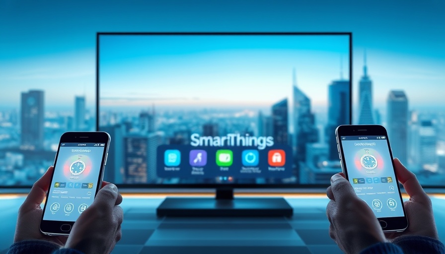 Control Samsung TV from phone using SmartThings app illustration.