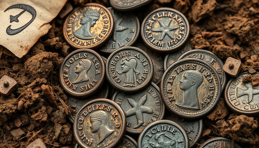 Detailed ancient Roman coin treasure partially unearthed.