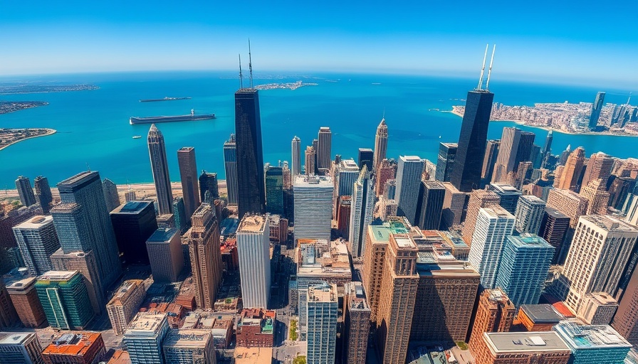 Chicago skyline showcasing diverse skyscrapers and clear blue lake