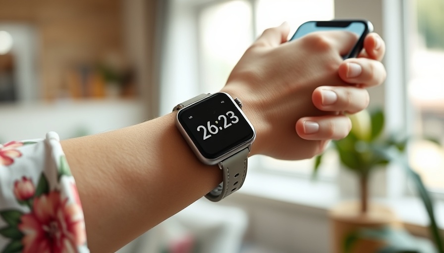 Wearable technology for health tracking device being scanned with smartphone.