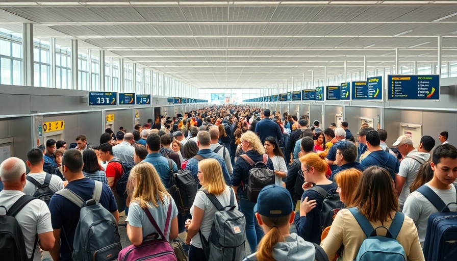 Crowded airport terminal during July 4th travel surge.