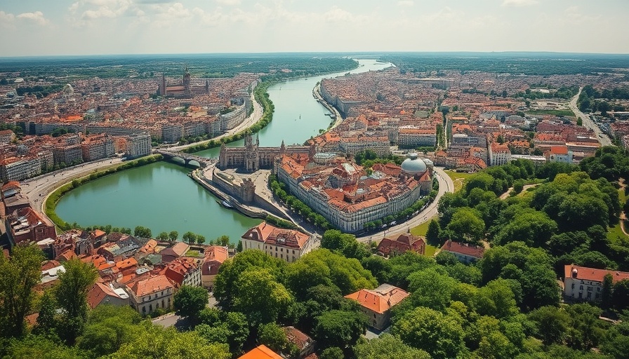 Aerial view of Lyon cityscape and Rhone River, highlighting top attractions and architecture.