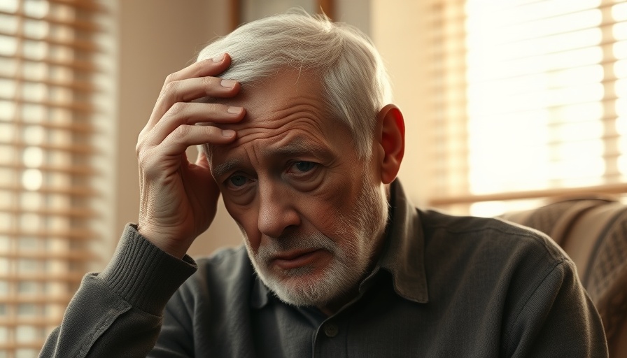 Elderly man distressed indoors; extreme heat affects cognitive health.