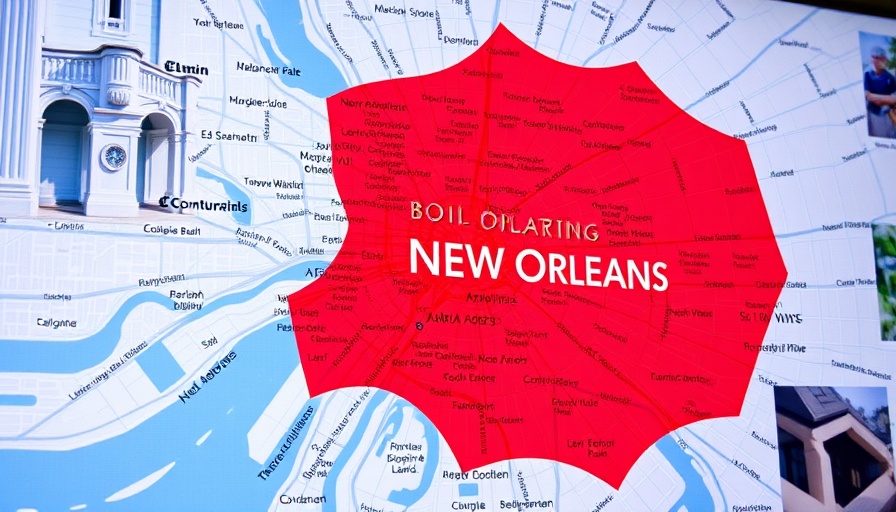 Boil water advisory map in New Orleans with red-highlighted area.