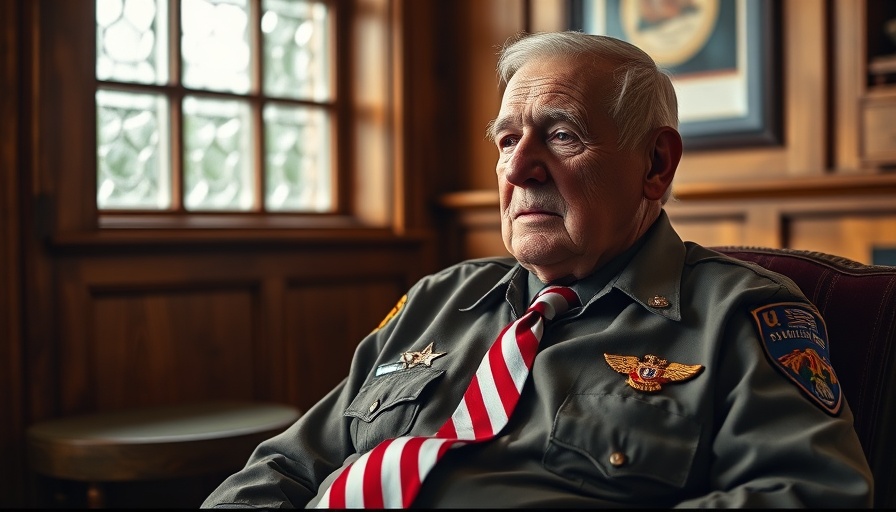 102-year-old WWII veteran shares message about America, seated portrait.