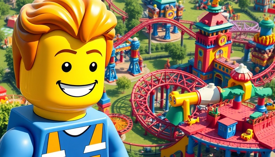 Colorful Legoland Shanghai amusement park with large Lego figure.