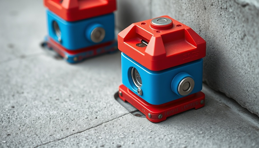 Construction leveling tools on concrete surface, focus on sustainable technologies.