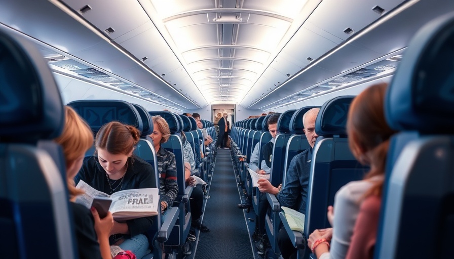 Airplane cabin showcasing in-flight etiquette with passengers seated.