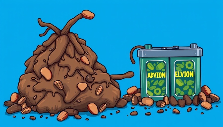 Circular economy waste innovations with batteries and cartoon excrement
