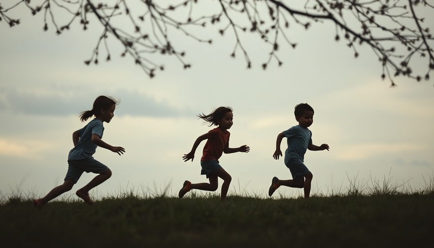 Silhouetted children playing under a gray sky, emphasizing children's health declines.
