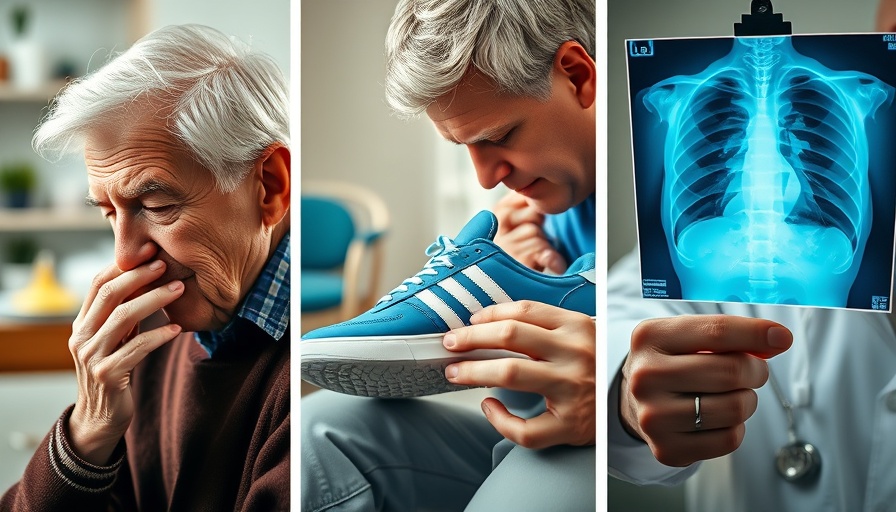 Elderly person smelling, shoe tying, lung X-ray analysis.