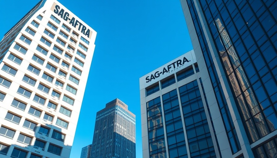 SAG-AFTRA building viewed from below, clear sky backdrop