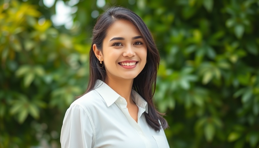 Smiling woman outdoors with green background