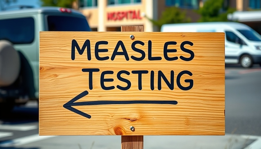 Measles testing sign near hospital during worst year for measles in the US.