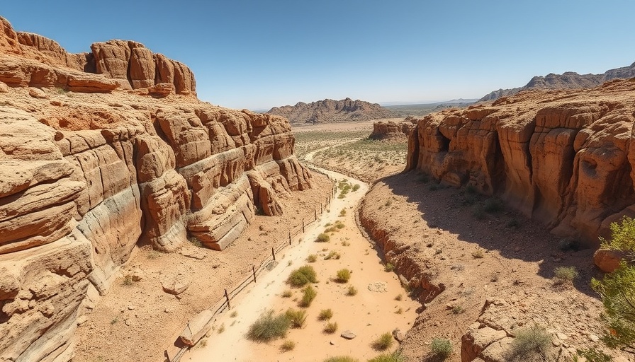Christian settlement discovery site with ancient rock formations in desert.