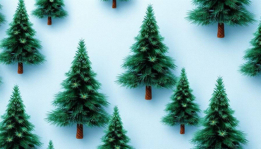 Evergreen Christmas trees in a seamless pattern with snowy effect.