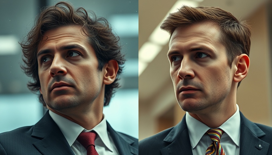 Split image of two men indoors with visual snow effect.