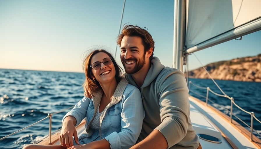 Romantic couple on a sailboat during sunset.