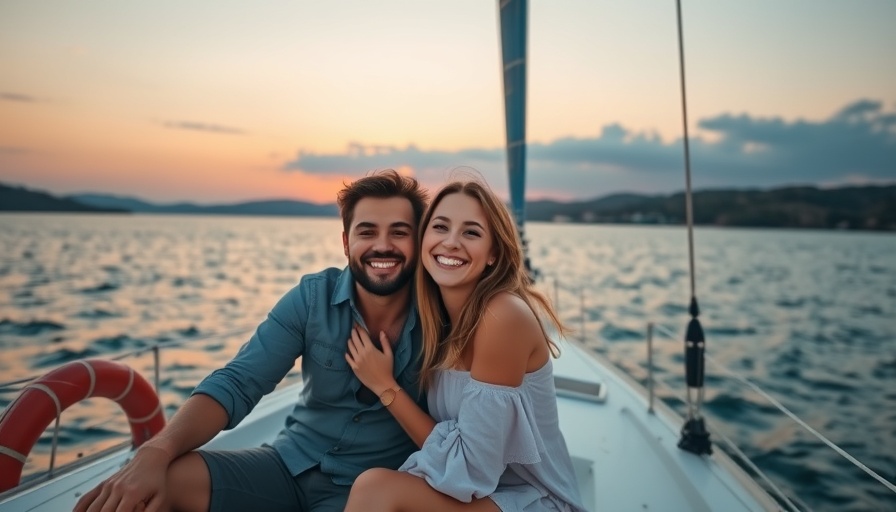 Happy couple on a sailboat at sunset, parents crashing honeymoons.