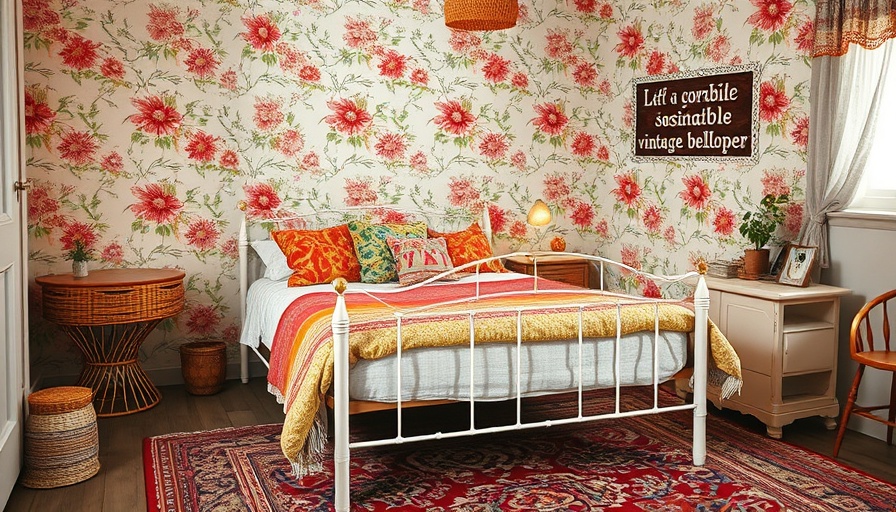 Charming bedroom with sustainable wallpaper in vintage style.
