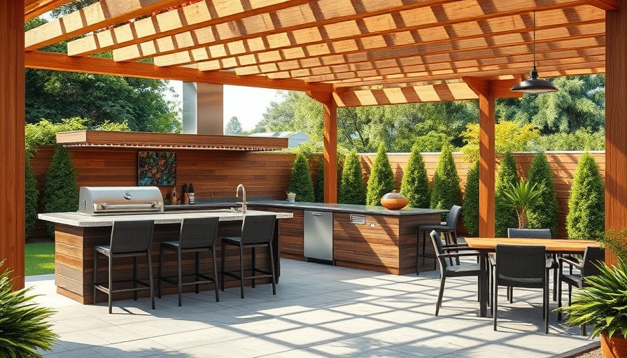 Elegant deck outdoor kitchen designs with modern bar and grill.