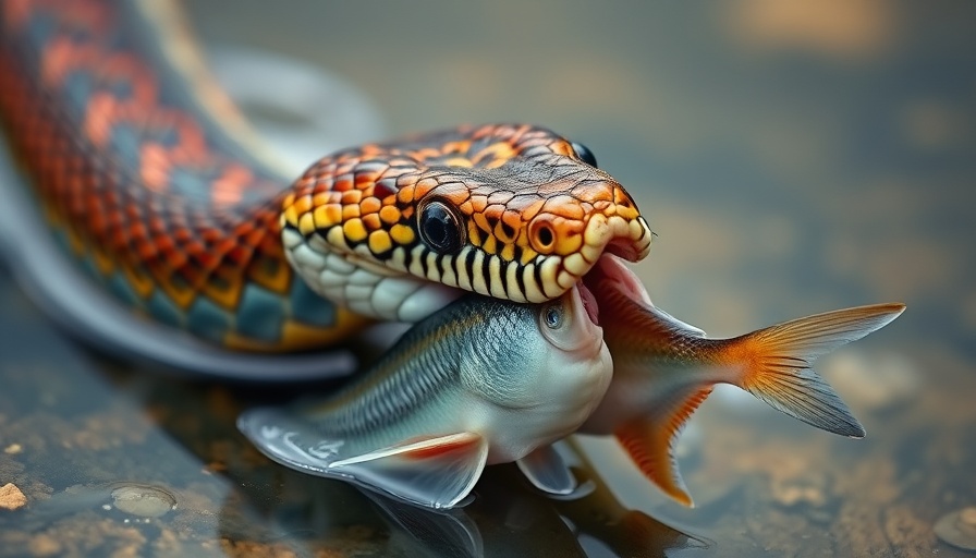 Louisiana water snake devours fish in murky water