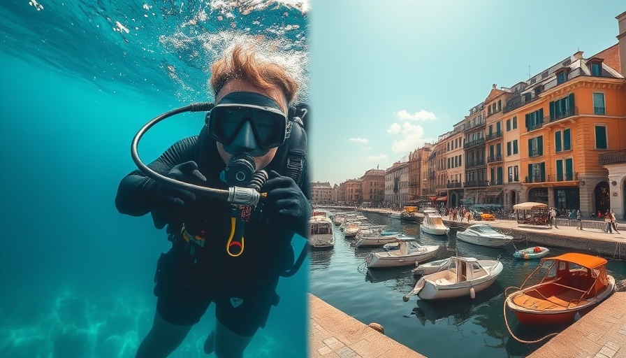 18th-century vessel discovery: Diver explores underwater next to a historic harbor.