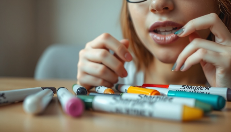 Sharpie lip-liner trend with markers and young woman applying.