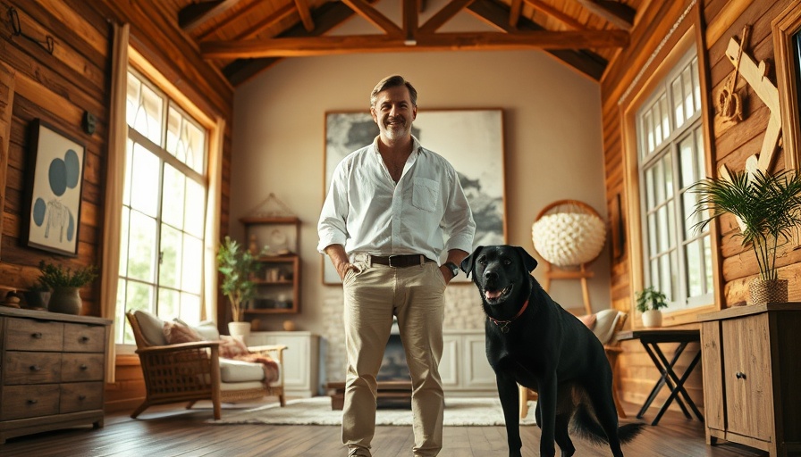 Rustic country house with man and dog, dream country houses interior